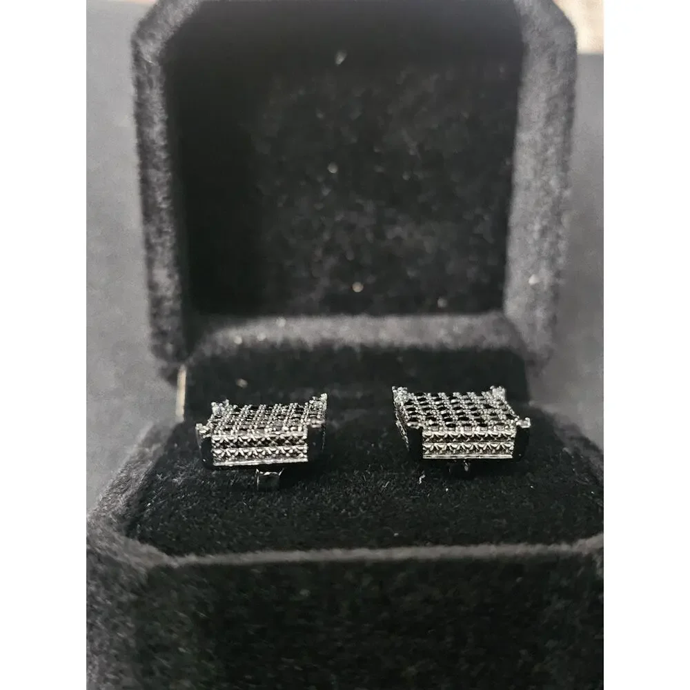 Black Square sterling plated 11.3mm earrings with black prong set CZs